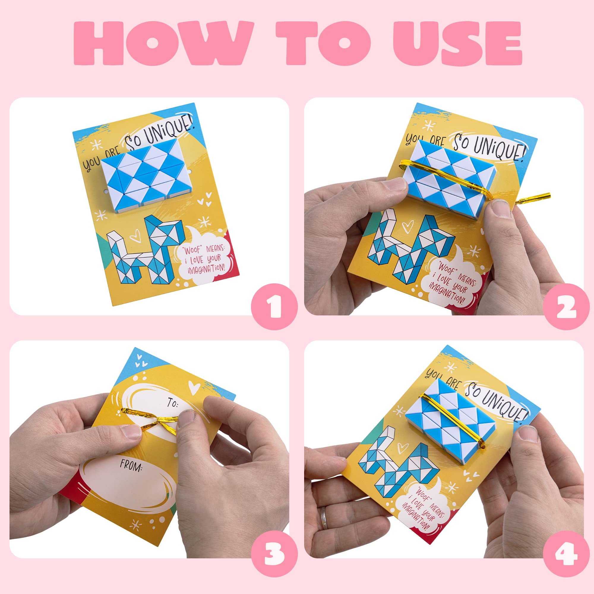 Joyfy 28 Packs Valentine's Day Cards with Fidget Cube Snake Cube Twist Puzzles Toys for Kids Valentine Class Exchange Cards