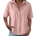 thumbnail image 4 of Women's Cotton Linen Polo Shirt, Casual Short Sleeve Summer Top, Button Down Blouse, 4 of 6