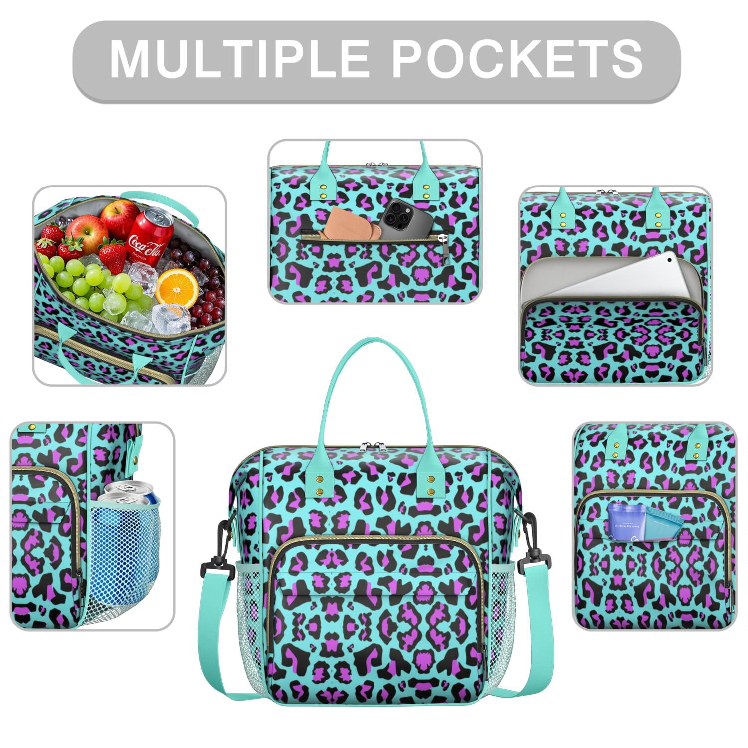 Cute Leopard Spots Insulated Lunch Bag – Reusable Cheetah Pattern Cooler Tote for Women, Leakproof Dual Compartment Design for Work, Travel