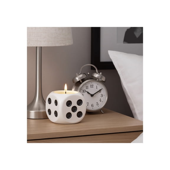 Tobacco Scented Dice Candle for Men and Women - Decorative Small Pillar and Votive Candle for Home Display - Indoor and Outdoor Safe for Living Room, Bedroom, or Bathroom - 4", Black & White