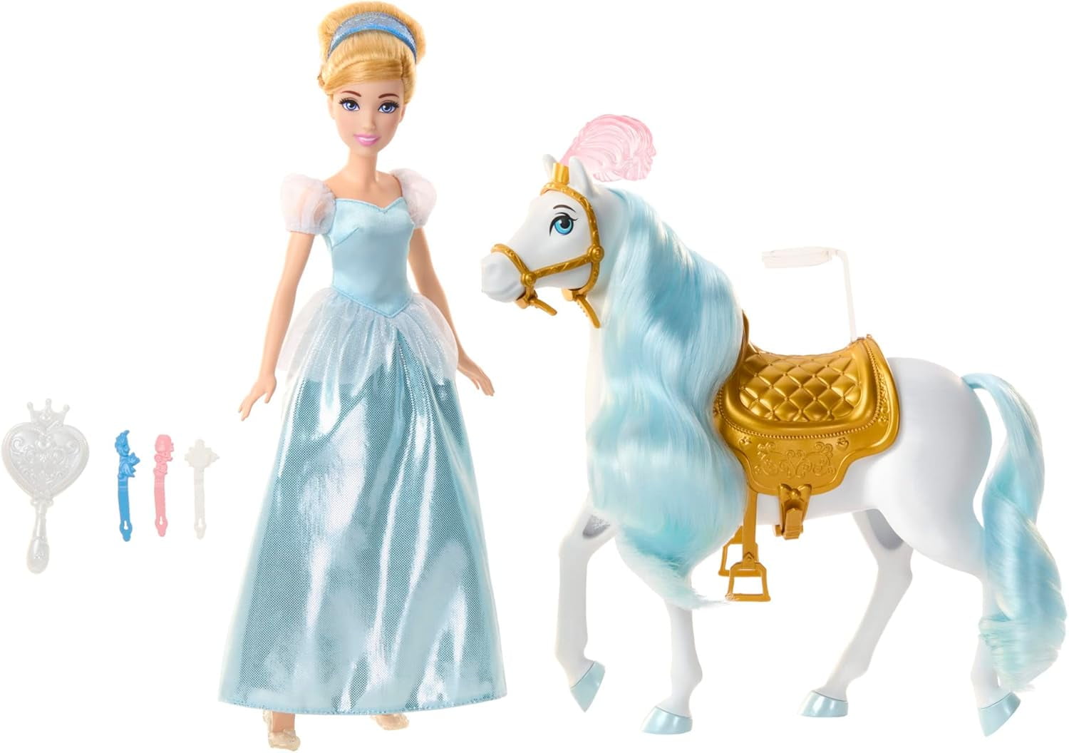Mattel Disney Princess Toys, Cinderella Doll with Horse and Styling Accessories, Inspired by the Disney Movie, HPF95