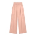 thumbnail image 6 of Oiangi Wide Leg Lounge Pants with Cargo Pockets for Women Smocked Waist Ruched Flowy Pant Fall Casual Comfy Trousers Pink L, 6 of 6