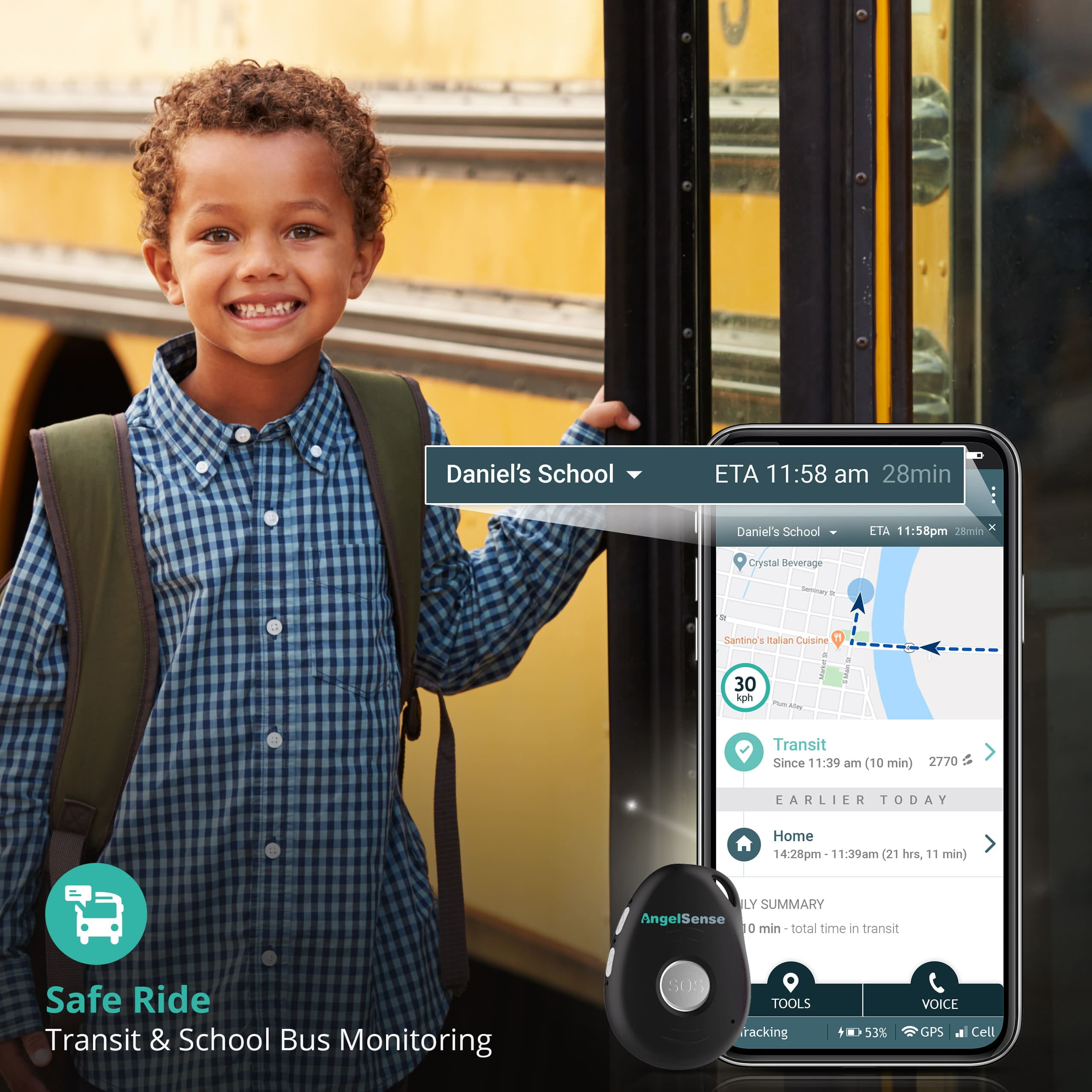 AngelSense Personal GPS Tracker for Kids, Teen, Autism, Special Needs, Elderly, Dementia - 2-Way Auto-Answer Speakerphone & SOS Button - School Bus Tracking - Easy-to-Use App (Subscription Required)