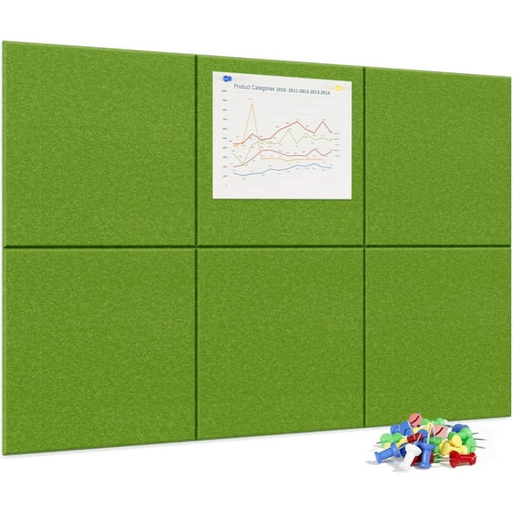 Large Cork Board for Wall, 36" x 24" Bulletin Board with Pushpins, 6 Panels Felt Tiles Tack Push Pin Board for Office, Forest Green