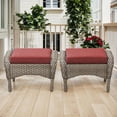 thumbnail image 2 of PARKWELL Patio Rattan Ottoman Set of 2,Wicker Foot Rest with Red Cushions for Porch Balcony Backyard,Gray Wicker, 2 of 6