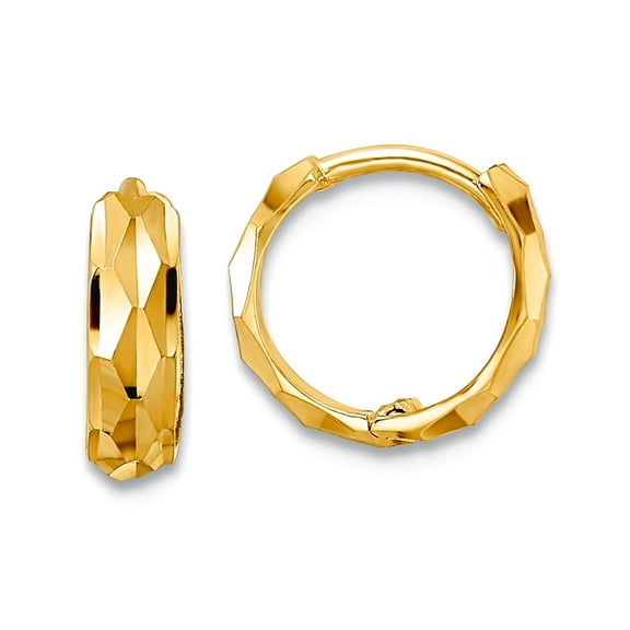 14k Gold Sparkle-Cut Hinged Hoop Earrings 9.13x9.4mm Wide 2.65mm Thick Hoop Earring for Women