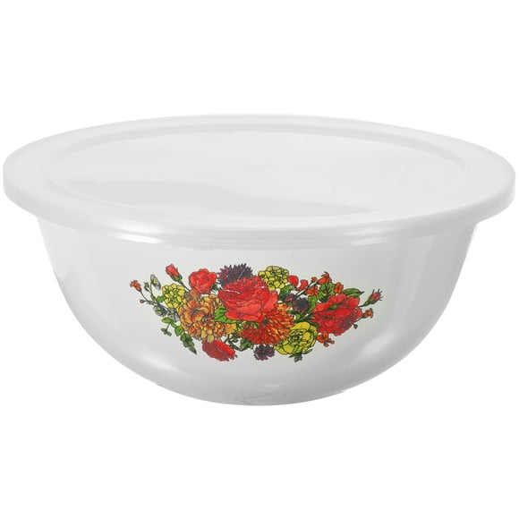 White Enamel Bowl with Lid for Home Retro Style Kitchen Basin MultiFunctional Use Large Capacity 10.24 Inches