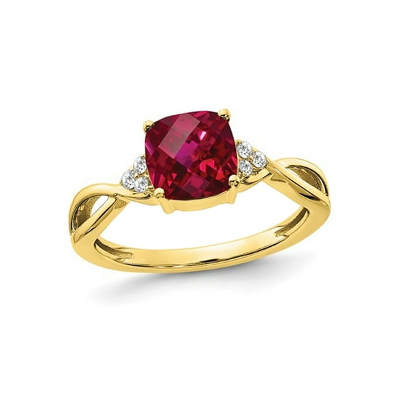 1.95 Carat (Ctw) Cushion Cut Lab Created Ruby Ring in 10K Yellow Gold