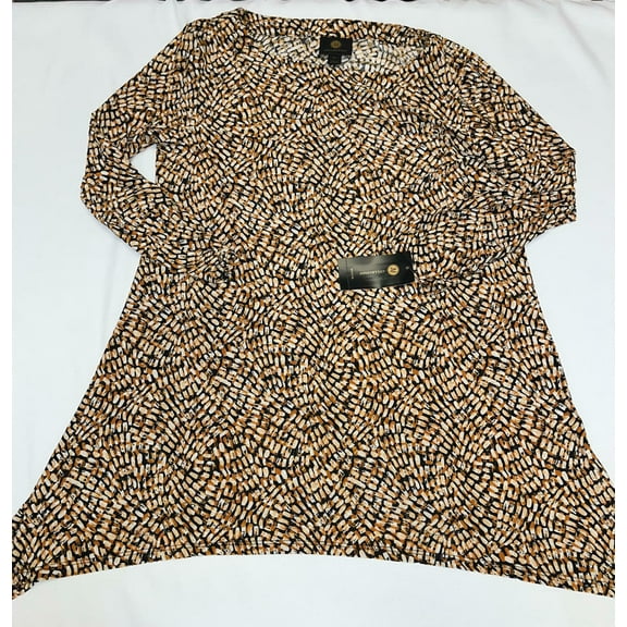 MSRP $40 Jm Collection Petite Printed Tunic Brown Size Petite (PP)