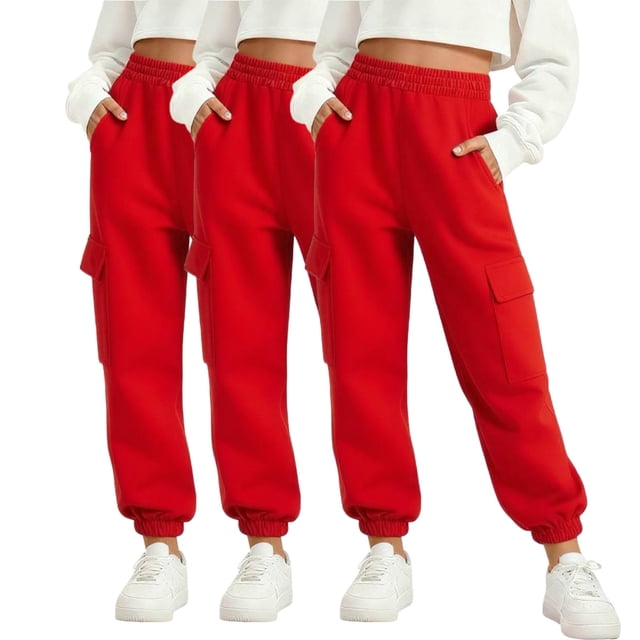 Odeerbi 3 Pack Boys Girls Cargo Joggers 4-14 Años, Pantalones de Sudador de Cintura Elástica Casual Con Bolsillos