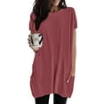 thumbnail image 2 of Womens Tops Summer Casual Solid Loose Pullover Crewneck Shirt Short Sleeve Tunic Top Blouse With Pockets Polyester Spandex 1Pc L Shirts for Women, 2 of 6