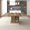 thumbnail image 5 of Expandable Dining Table with 2-Tier Storage Shelf, Modern Rectangular Dinner Table for 6-10 people, Wooden Space-Saving Table with Fluted Base and Gold Handles, Brown, 5 of 6