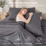 Sasttie Queen Size Sheets Set Brushed Microfiber, 4 Piece Sheet Set Upto 16 Inches Deep Pocket Bedding Sheets & Pillowcases - Grey