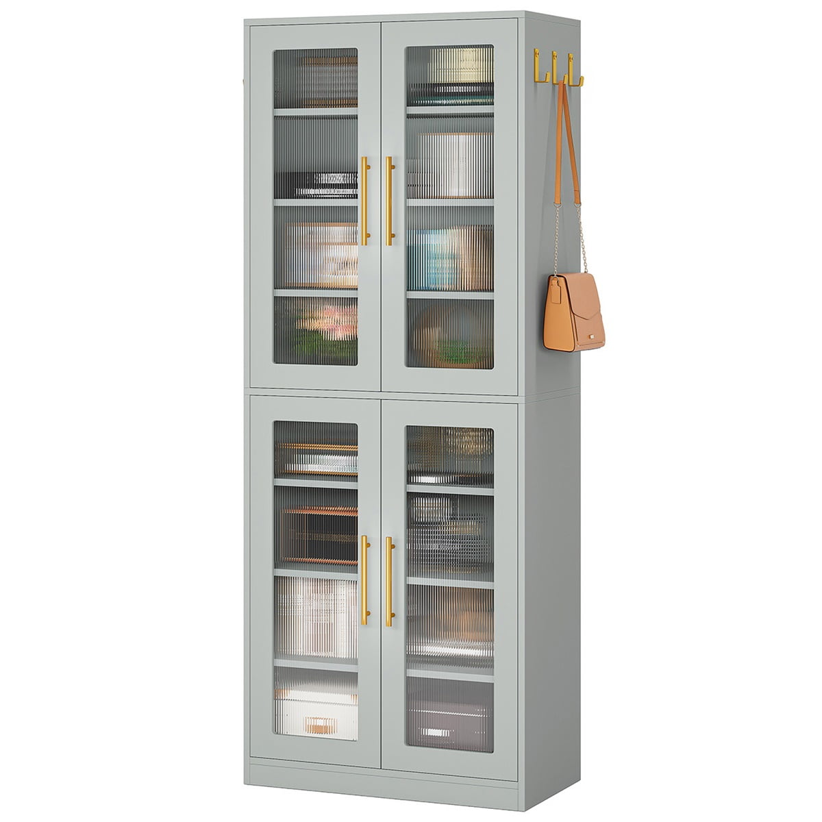Hommoo 8-Tier Freestanding Tall Shoe Cabinet with Acrylic Doors and LED Lights, 24 Pairs,Gray