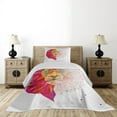 thumbnail image 3 of Ambesonne Geometric Quilted Coverlet 2 Pcs, Lion Head, Twin Size, White Pink Orange, 3 of 5
