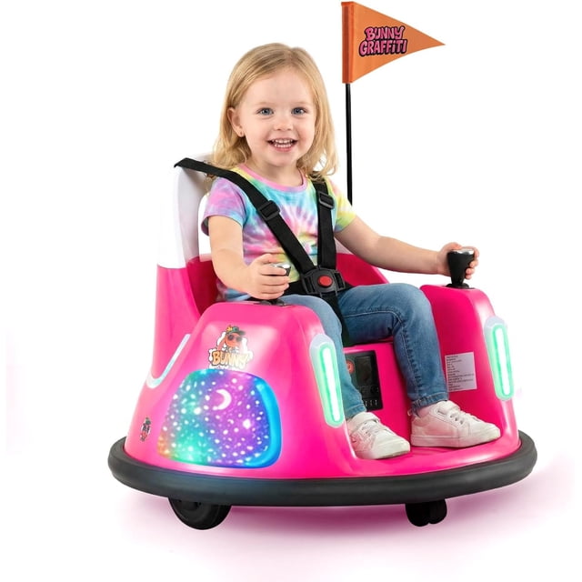 OLAKIDS 12V Kids Bumper Car with Parent Remote Control, 5-Point Harness, 360° Spin, LED Lights & Music, Toddlers Ride On Toy for Ages 1.5-6