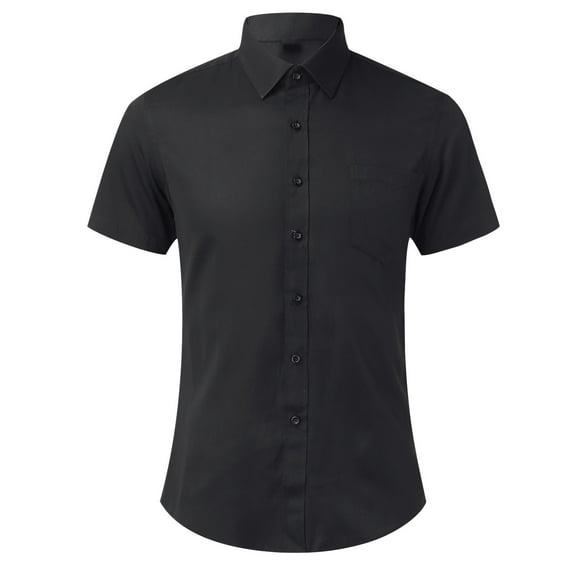 FINALGANG Simple Shirt For Men Solid Color Short Sleeve Turndown Collar Buttons Down Casual Shirts Slim Fit Top With Pocket Breathable Daily Wear