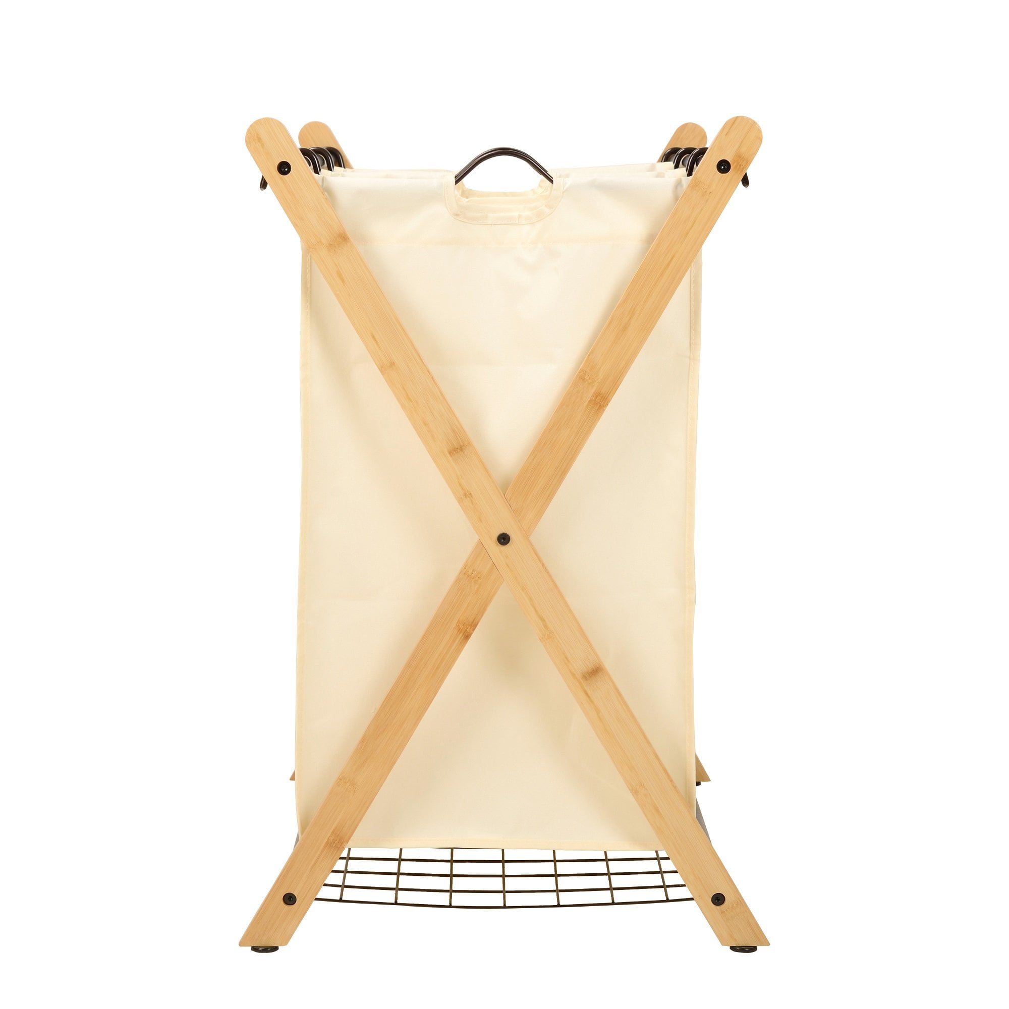 Oceanstar X-Frame Bamboo 3-Bag Laundry Sorter with White Bags