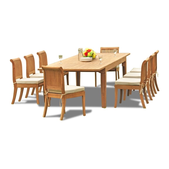 9-Piece Teak Dining Set: 122" Rectangular Extendable Table   8 Giva Armless Chairs