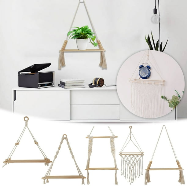 XWSHYW Almacenamiento de Ropa y Guardarropa Estante Decorativo de Cuerda de Algodón para Pared, Marco de Madera, Estante de Exhibición para Manualidades