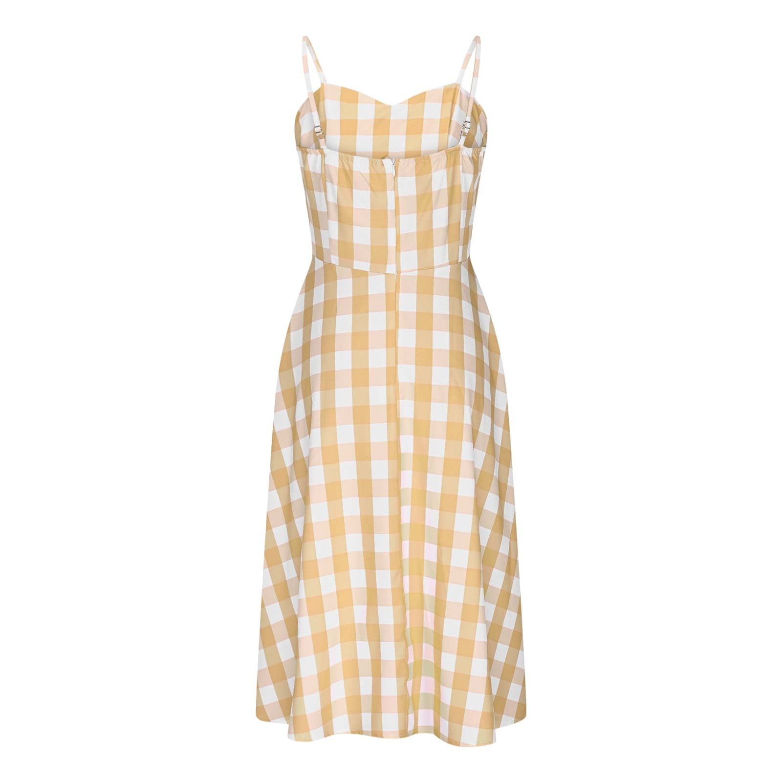 LVHAOGJOB Midi Dress for Women V Neck Summer Sleeveless Dress Causal with Pockets Loose Pleated Strap Mujers Sundress Solid
