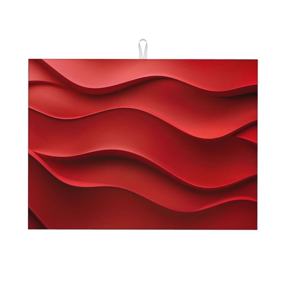 Red Wave Dish Drying Mat XL for Kitchen Counter Microfiber Absorbent Leaves Dish Draining Mat Reusable Washable Large 18"x24"