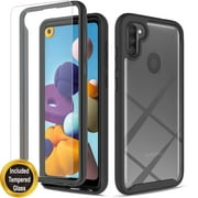 Samsung Galaxy A11 Phone Case, with [Tempered Glass Screen Protector] Transparent Drop Proof Cover (Black)