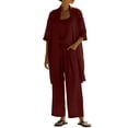 thumbnail image 2 of Women's 3 Piece Linen Set, Long Cardigan with Spaghetti Strap Top and Wide Leg Pants, Comfortable Vacation Outfit for Summer, Beach, and Casual Boho Style-Wine, 2 of 8