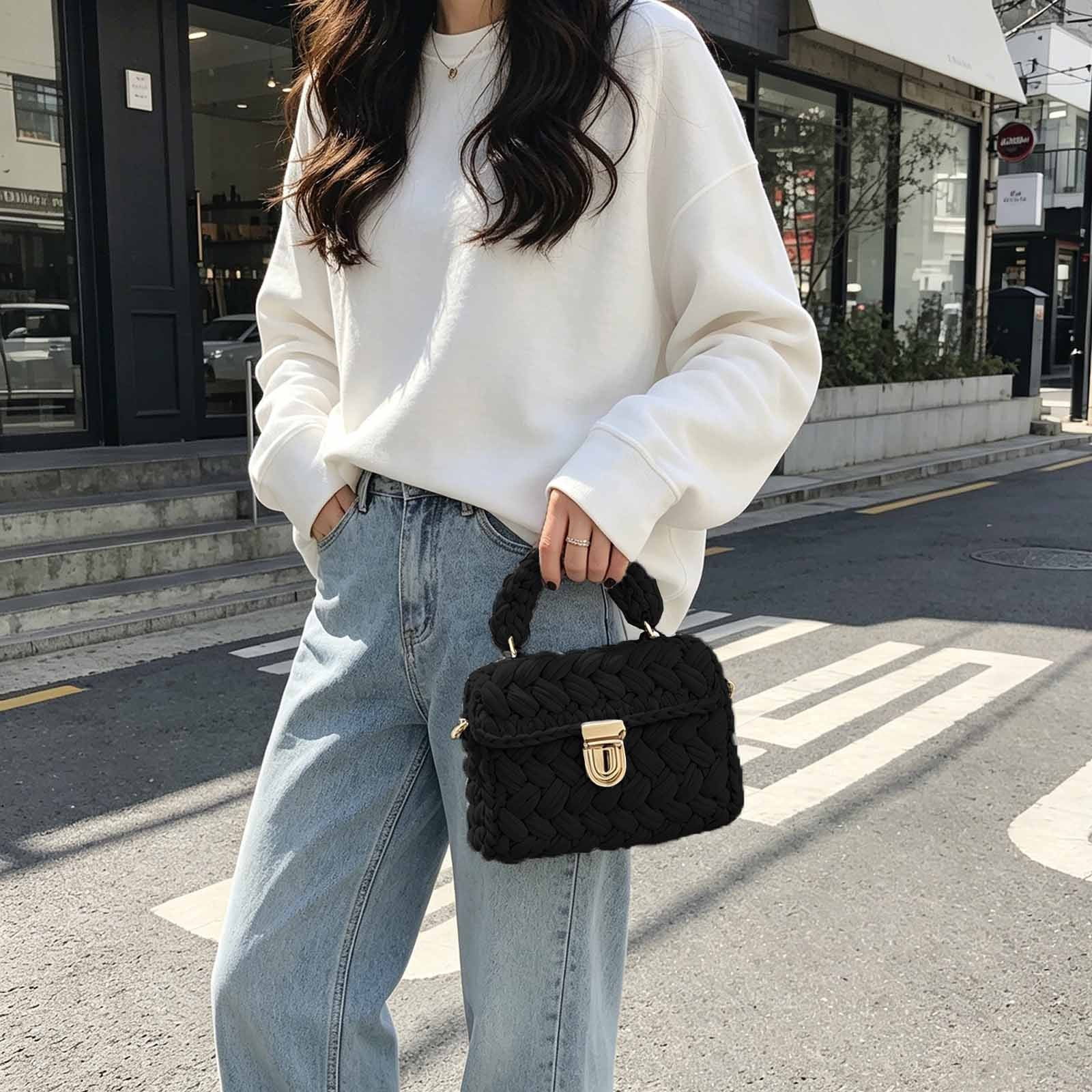 CAIXIA Chunky Yarn Knit Crochet Tote Purse Crossbody Bags for Women - Handwoven Evening Clutch Flap Shoulder Bag