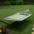 thumbnail image 3 of Nantucket Reversible Double Hammock - Elm Green Stripe & Solid, 3 of 4