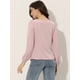 thumbnail image 4 of Blusa informal de manga larga con cuello cuadrado y pliegues en la parte delantera para mujer Rosa M, 4 of 6