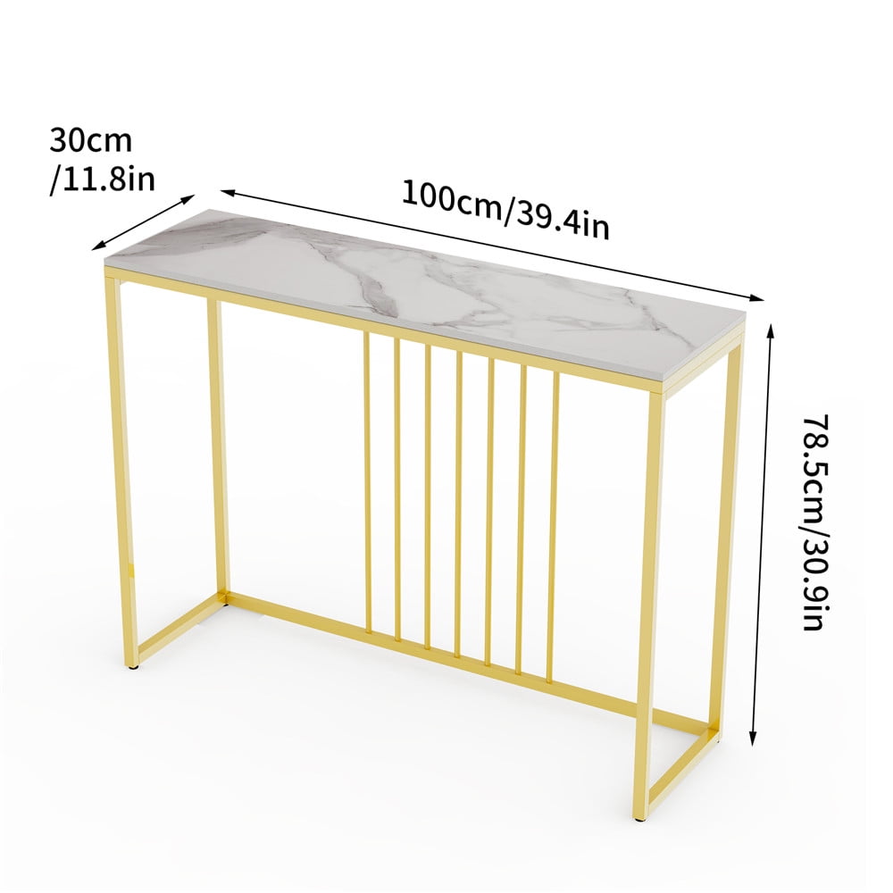 Wisfor Sintered Stone Console Table Slim Narrow Hallway Tablefor Living Room Entryway ,White 39.4x11.8x30.9in