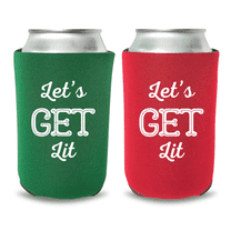Christmas Can Coolers, Let's Get Lit Coolies, Funny Christmas Coolies, Christmas Party Favors and Gifts (2Pack (1 Green and 1 Red))