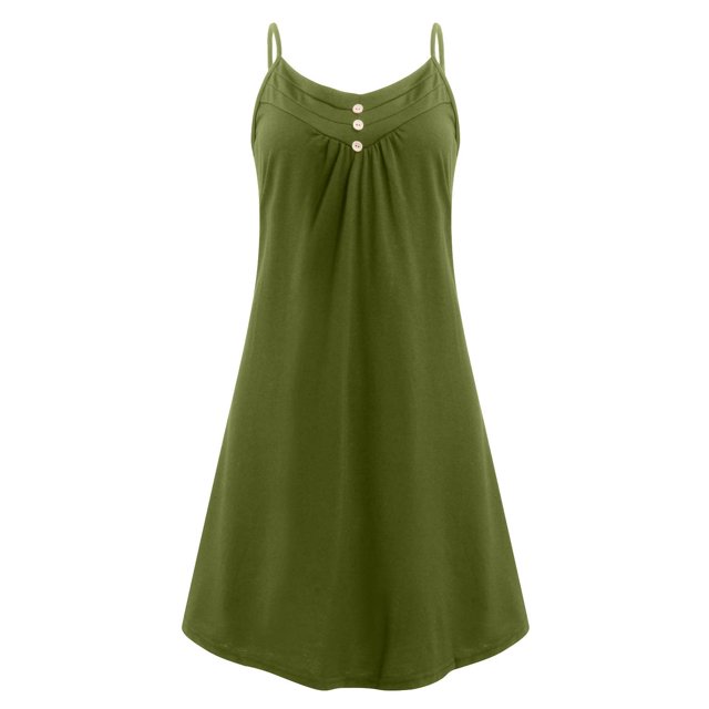 Innerwin Robes à Bretelles Spaghetti Robe Courte Mini Robe de Soirée Boutonnée Ample Robe Trapèze Vert Armée 4TG