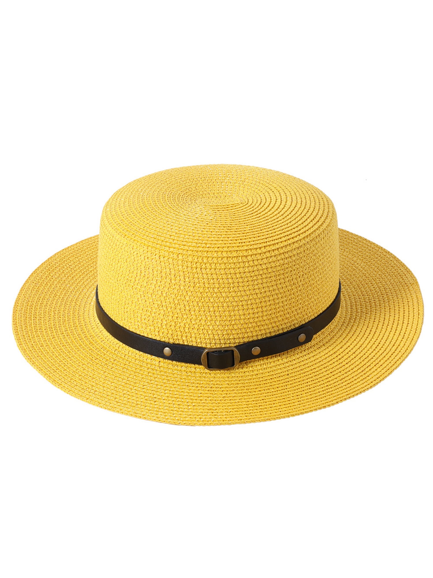 Blotona Women Straw Hat Adjustable Flat Top Beach Sun Hats Wide Brim