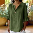 thumbnail image 4 of Naotn Ruffle 3/4 Sleeve Linen Shirts for Women Summer Casual Solid Color Button V Neck Tunic Tops, 4 of 8