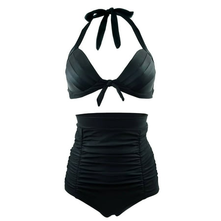 Simplicity Vintage High Waist Swimsuit Swimwear Bikini Set, 7316_Black ...