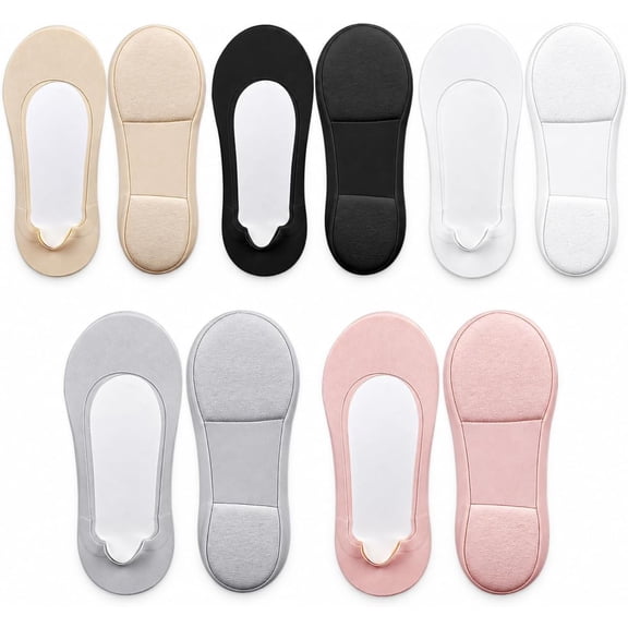 Nolvea Padded Socks for Women, 5 Pairs Cushioned No Show Liner Socks with Heel & Forefoot Padding, Low Cut Invisible Socks for Flats, Loafers and Dress Shoes