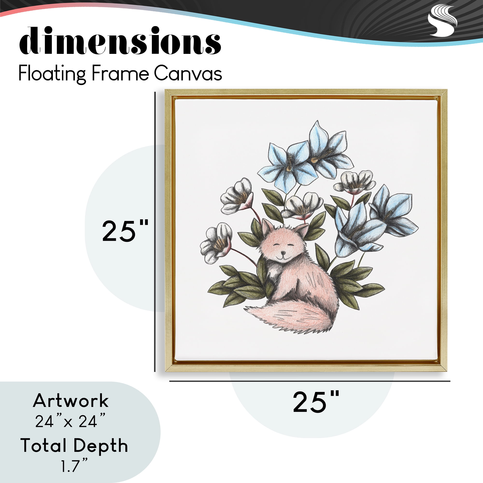 Gentle Fox with Flowers Gold Framed Floater Canvas Wall Art, design by Cecilia Battaini