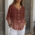 thumbnail image 3 of Xoenoiee Aztec Southwest American Tribal Flower Print Women Button Down Shirts Cotton Linen Blouse Tops 3/4 Sleeve Gauze Shirt Tunic Loose Fit Fashion Trendy Clothes, Size 3XL, 3 of 7