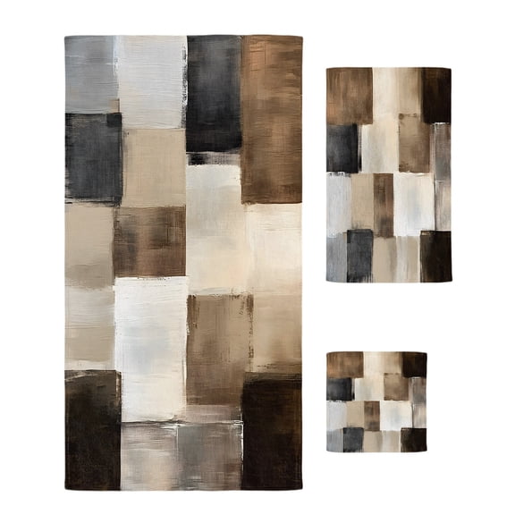 Black Brown Abstract Towel Set of 3, Soft Microfiber Bath Towels, Hand Towel, Washcloths, Oil Painting Color Blocks Quick-Dry Absorbent Towels for Bathroom Kitchen Hotel Beach Gym Spa