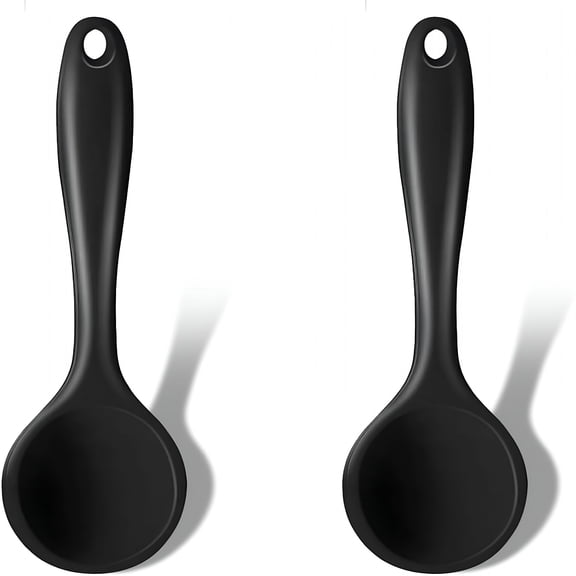 ACDANC Silicone Cooking Spoons,2 Pieces 11"Heat Resistant Silicone Kitchen Utensils Set Large Serving Stirring Spoons for Non Stick Cooking,Mixing,Basting,Baking,Black