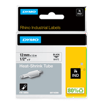 DYMO Rhino Industrial Heat-Shrink Labels, 1/2" Tube, Black Print on White
