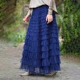 thumbnail image 4 of Women's Long Skirt Multilayer Mesh Pleated High Waist High Stretch Elegant Solid Color Cake Skirt, 4 of 9