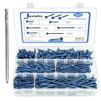 350 PCS Pocket Hole Screws Assortment Kit, 5 Sizes #8 x 1, 1-1/4", 1-1/2", 2", 2-1/2",Square Drive Self Tapping Coarse Thread Wood Screws Set, Blue Coated, Drive Bit Included Suitable for Outdoor