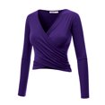 thumbnail image 2 of Made by Johnny Women's Deep V Neck Long Sleeve Cross Wrap Fitted Crop Top XL DARK_PURPLE, 2 of 6