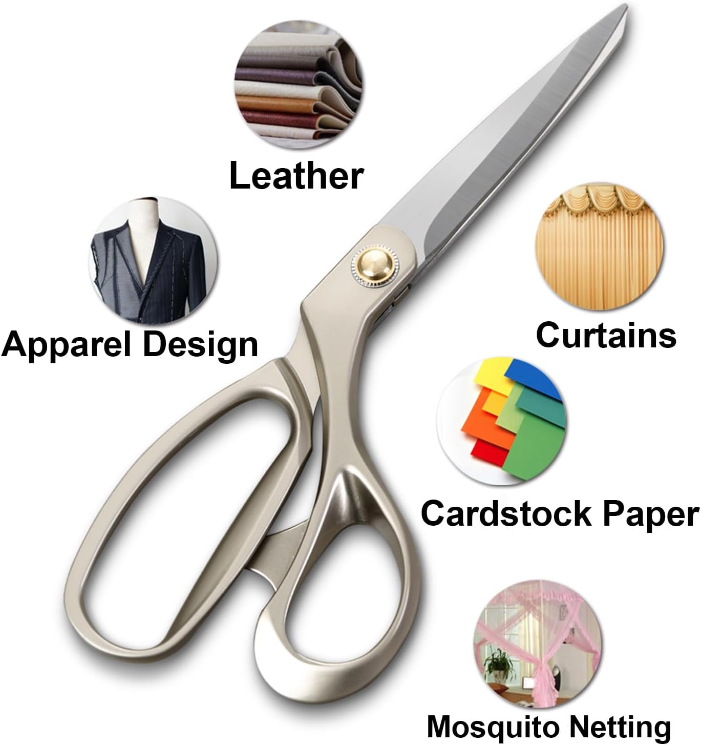 Fabric Scissors, 10.5" Heavy Duty Tailor Scissors, Classic Style, Champagne Golden, Stainless Steel