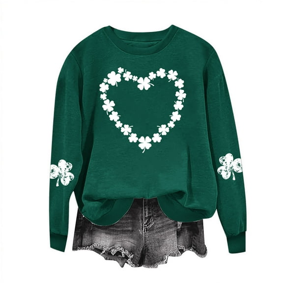 Herrnalise Women's St. Patrick's Day Clover Printed Tops Irish Shamrock Sweatshirt Long Sleeve Slouchy Pullover Tops Gear up for greatness for less