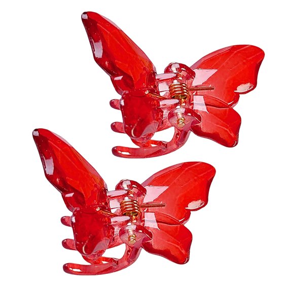 Xinwanna 2Pcs Girls Hair Claw Transparent Butterflies Shape Hair Pin Braided Hair Mini Hairpin Clear Mini Braiding Clip Headwear Hair Accessories (Red)