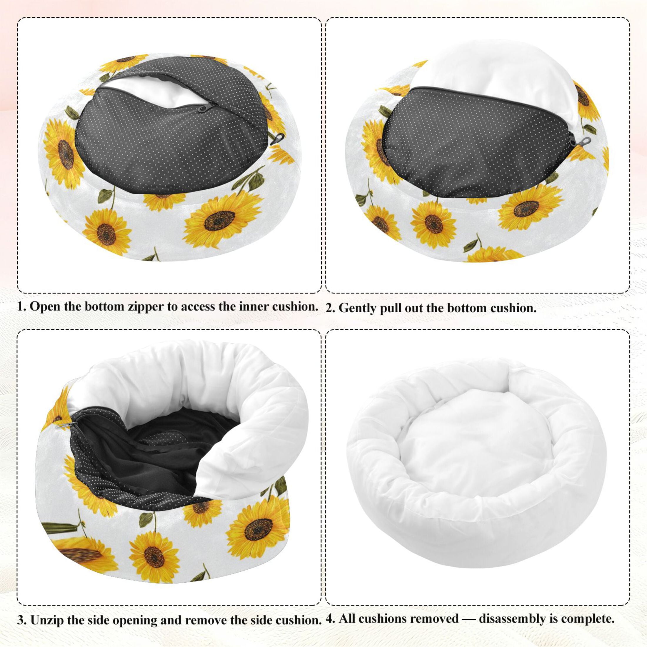 Iauyy Pet Couch Donut Cat Bed for Indoor Cats/Small Dogs Washable & Machine with Non-slip Bottom Calming Cat Furniture, Simple Yellow (M)